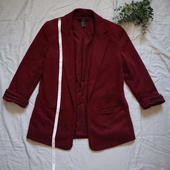 F21 Cuffed Knit Blazer 3/4 Sleeve Burgundy Small - Picture 5 of 10